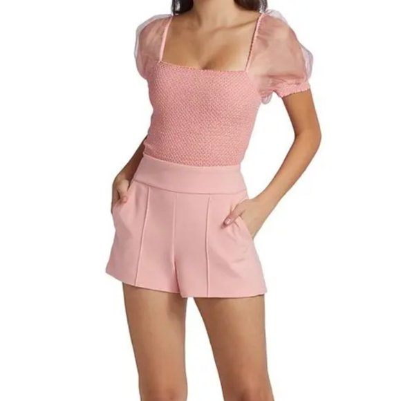 Alice + Olivia Tops - 028. . NWT Alice + Olivia Eliana Puff-Sleeve Smocked-Bodice Crop Top